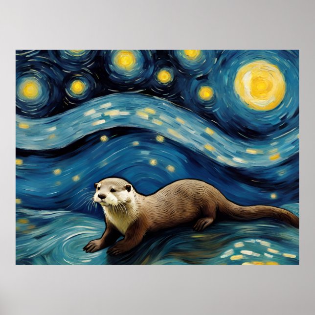 An Otter in the Starry Night Sea Poster (Front)
