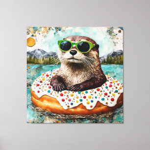 An Otter on Vacation in a Floating Donut Canvas Print