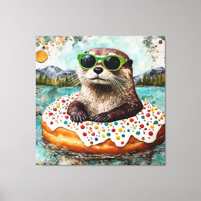 An Otter on Vacation in a Floating Donut Canvas Print (Front)