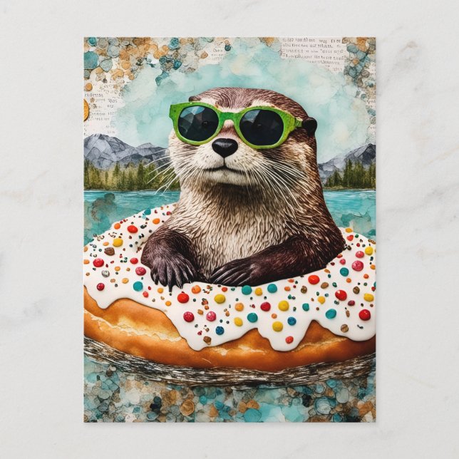 An Otter on Vacation in a Floating Donut Postcard (Front)