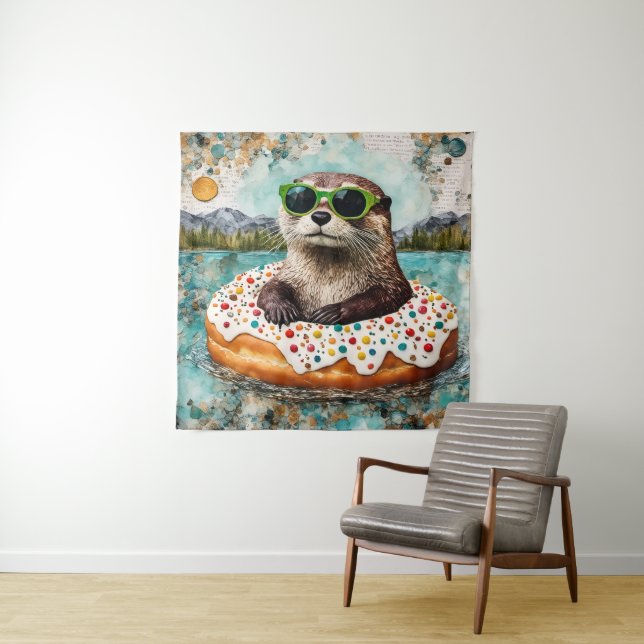 An Otter on Vacation in a Floating Donut Tapestry (In Situ)