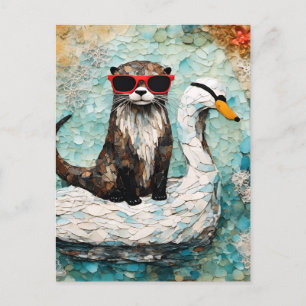 An otter on Vacation on a Floating swan Postcard