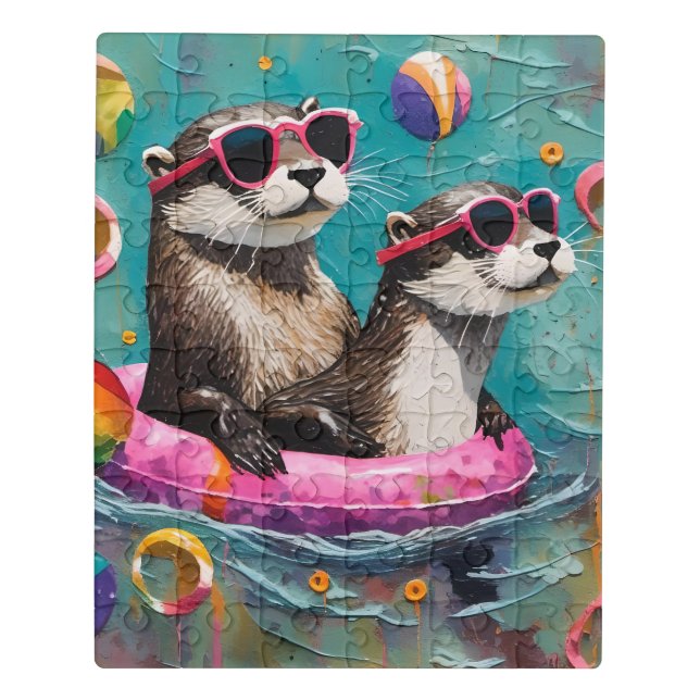 An Otter Pair on Vacation in a Floating Ring Jigsaw Puzzle (Puzzle Vertical)