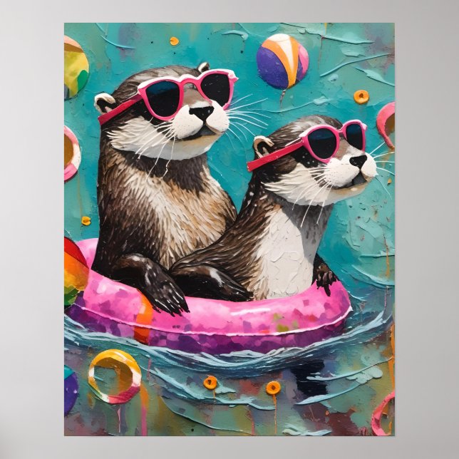 An Otter Pair on Vacation in a Floating Ring Poster (Front)