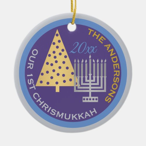 An Our 1st Chrismukkah Photo Tree Menorah Keepsake Ceramic Ornament