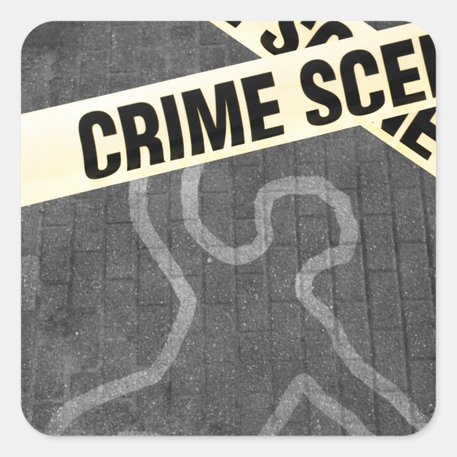 An outline of a person on a street. Murder? Suicid Square Sticker (Front)