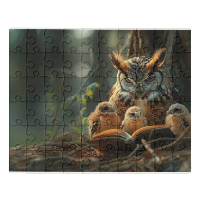 An owl reading a book to little chicks jigsaw puzzle (Puzzle Horizontal)