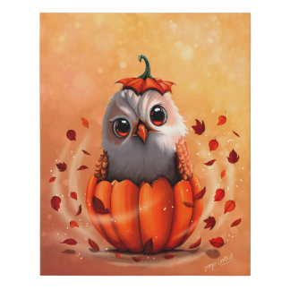An Owl's Echo: Autumn's Guardian Faux Canvas Print