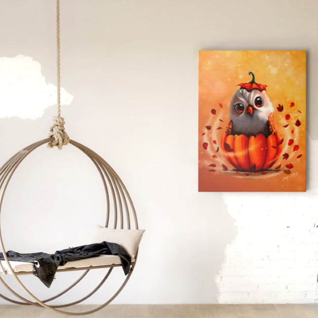 An Owl's Echo: Autumn's Guardian Faux Canvas Print (Creator Uploaded)