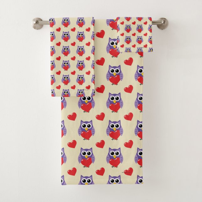 An Owly Love Pattern Bath Towel Set (Insitu)