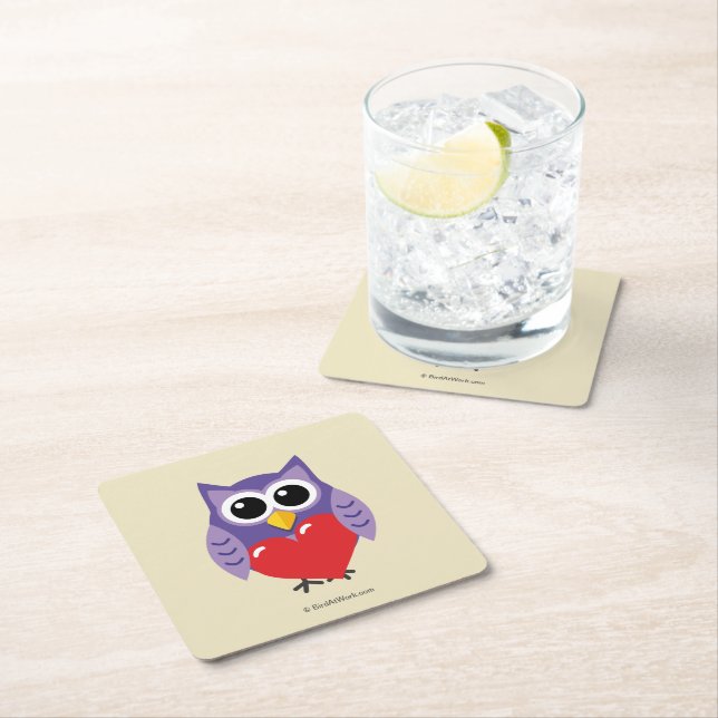 An Owly Love Square Paper Coaster (Insitu)