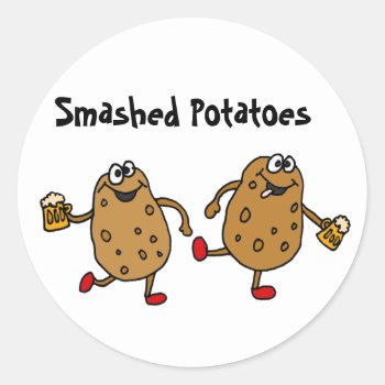 An- Smashed Potatoes Cartoon Classic Round Sticker by tickleyourfunnybone at Zazzle