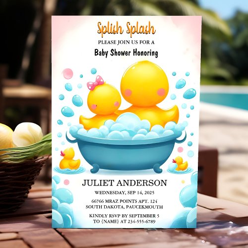 An Toy Pool Foam Bash Twin Rubber Duck Baby Shower Invitation