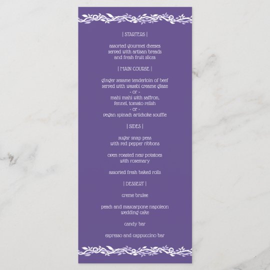 An Ultra Violet Wedding Simple Menu Reception Zazzle Com