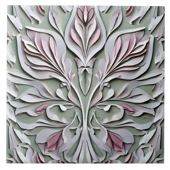 An unique embossing art gray modern floral pattern ceramic tile (Front)