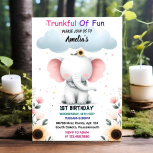 An Wood White Elephant Birthday First 1st Birthday Invitation