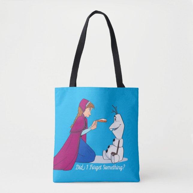 Ana Giving Olaf Carrot Nose Tote Bag (Front)