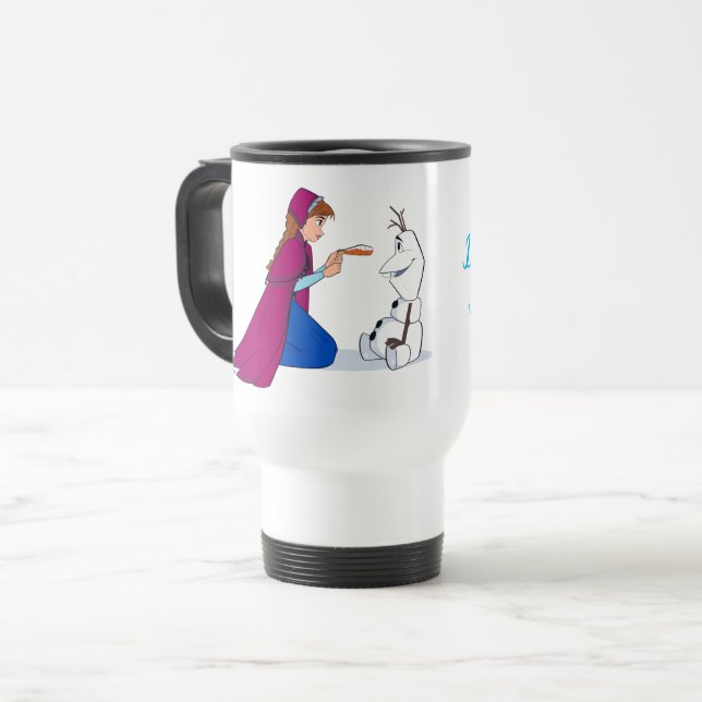 Ana Giving Olaf Carrot Nose Travel Mug (Front Left)