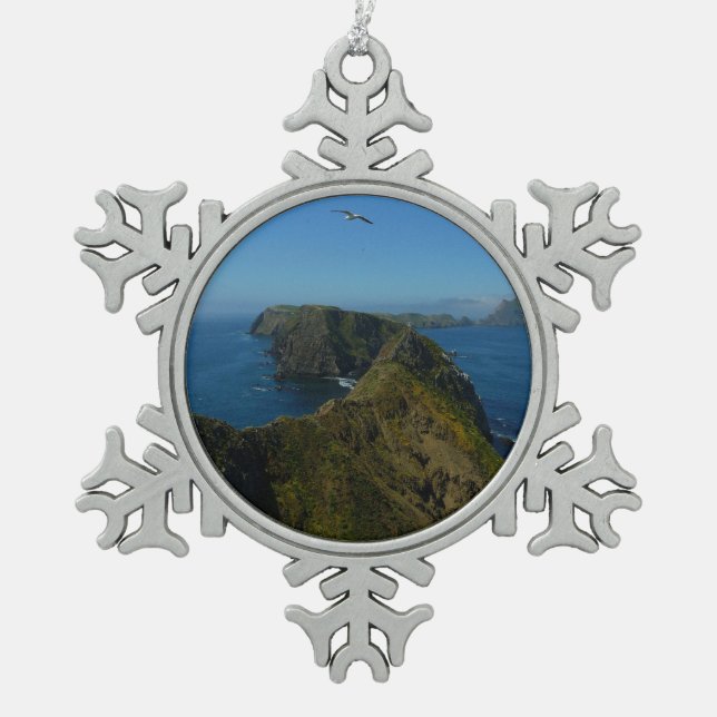 Anacapa's Inspiration Point I in Channel Islands Snowflake Pewter Christmas Ornament (Front)