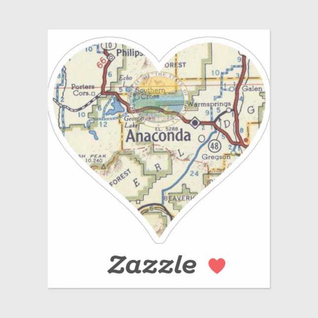 Anaconda Montana Vintage Map Sticker (Sheet)