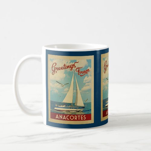 Anacortes Sailboat Vintage Travel Washington Coffee Mug