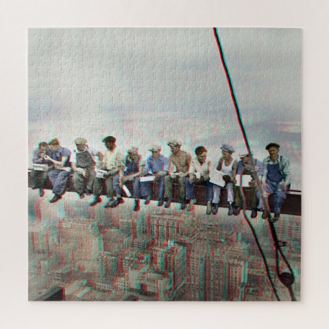 Anaglyph 3D Photo- Lunch atop Skyscraper New York Jigsaw Puzzle (Vertical)