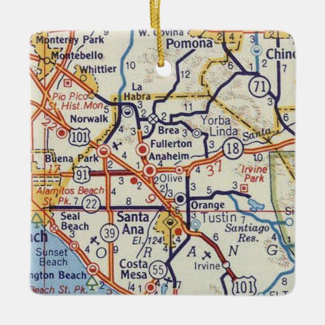 Anaheim CA Vintage Map Ceramic Ornament (Front)