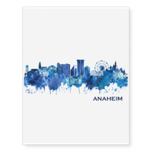 Anaheim California Skyline Blue Temporary Tattoos
