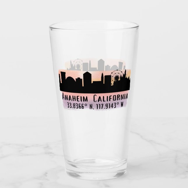 Anaheim Skyline Latitude and Longitude Pint Glass (Front)
