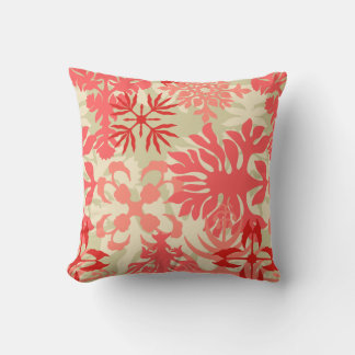 Anahola Bay Hawaiian Abstract Floral Coral Throw Pillow