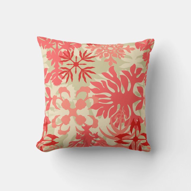 Anahola Bay Hawaiian Abstract Floral Coral Throw Pillow (Front)