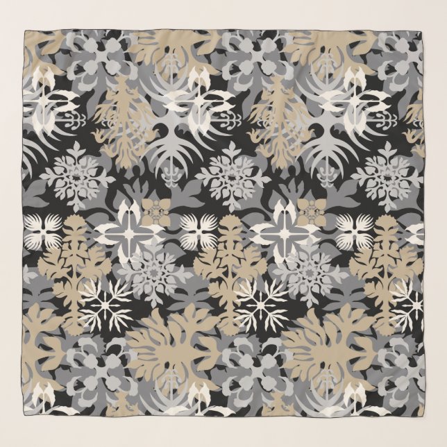 Anahola Bay Hawaiian Abstract Floral Gray Scarf (Front)