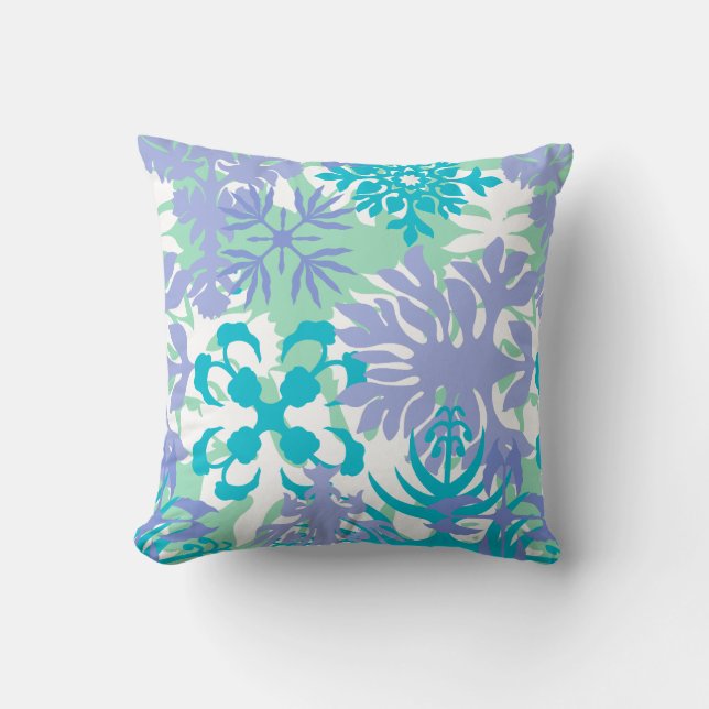 Anahola Bay Hawaiian Abstract Floral Mint Green Throw Pillow (Front)