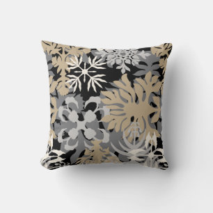 Anahola Bay Hawaiian Abstract Floral Neutral Throw Pillow