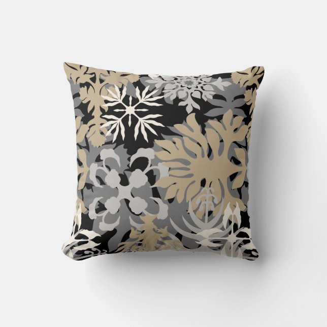 Anahola Bay Hawaiian Abstract Floral Neutral Throw Pillow (Front)