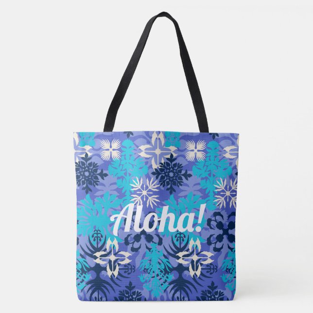 Anahola Bay Hawaiian Abstract Floral Peri Tote Bag (Front)