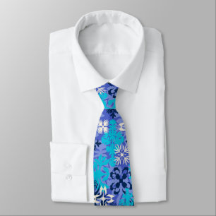 Anahola Bay Hawaiian Abstract Floral Periwinkle Neck Tie