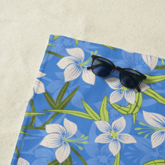 Anaina Hou Hawaiian Tropical Floral - Blue Beach Towel
