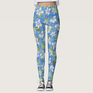 Anaina Hou Hawaiian Tropical Floral Periwinkle Leggings