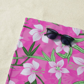 Anaina Hou Hawaiian Tropical Floral - Pink Beach Towel