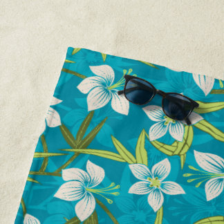 Anaina Hou Hawaiian Tropical Floral - Teal Beach Towel