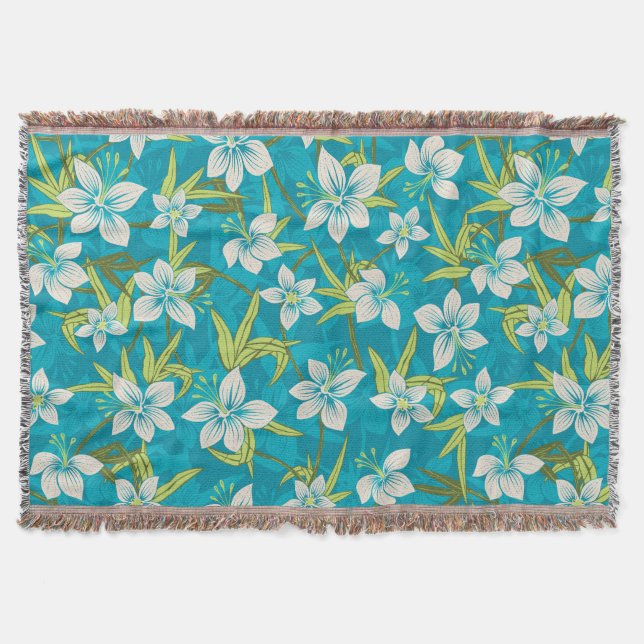 Anaina Hou Hawaiian Tropical Floral Throw Blanket (Front)
