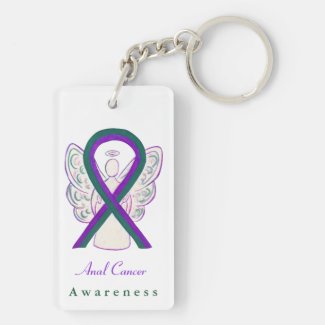 Anal Cancer Awareness Angel Ribbon Keychain