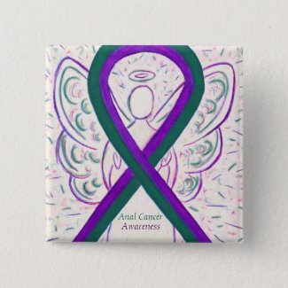 Anal Cancer Awareness Ribbon Angel Button Pins