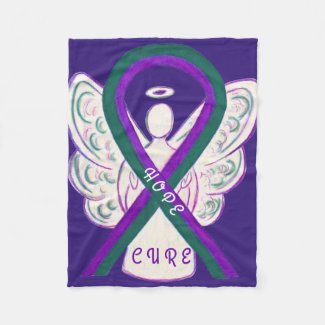 Anal Cancer Awareness Ribbon Angel Fleece Blankets
