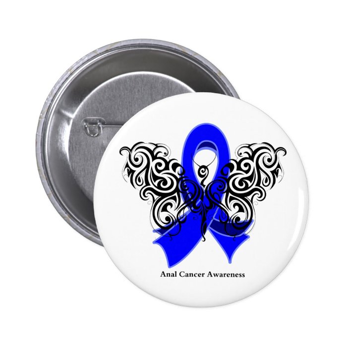 Anal Cancer Tribal Butterfly Ribbon Pinback Buttons