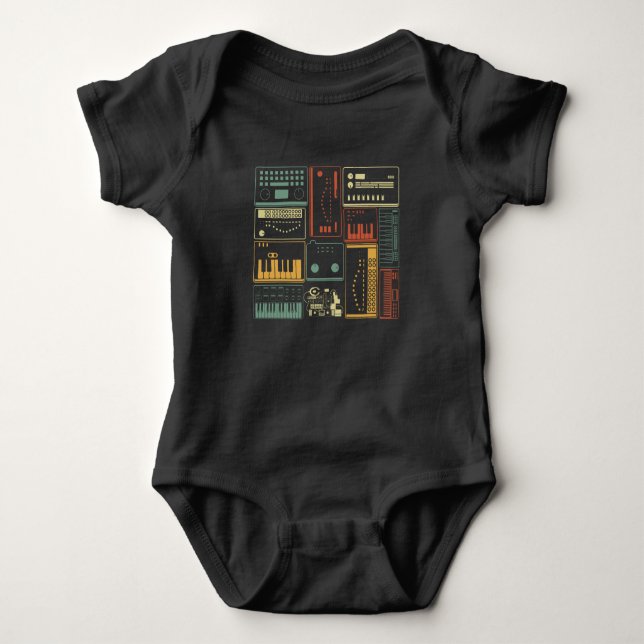 Analog Modular Synthesizer Music Producer Keyboard Baby Bodysuit (Front)