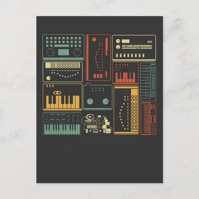 Analog Modular Synthesizer Music Producer Keyboard Postcard (Front)
