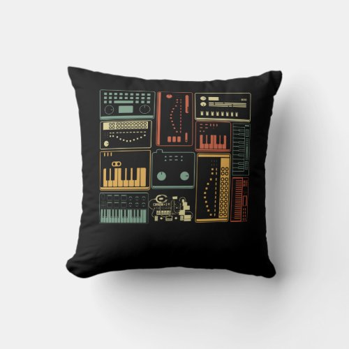 Analog Modular Synthesizer Music Producer Keyboard Throw Pillow