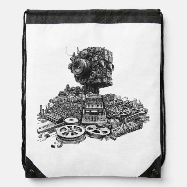 Analog Robot Head: Modular Synth Design Drawstring Bag (Front)